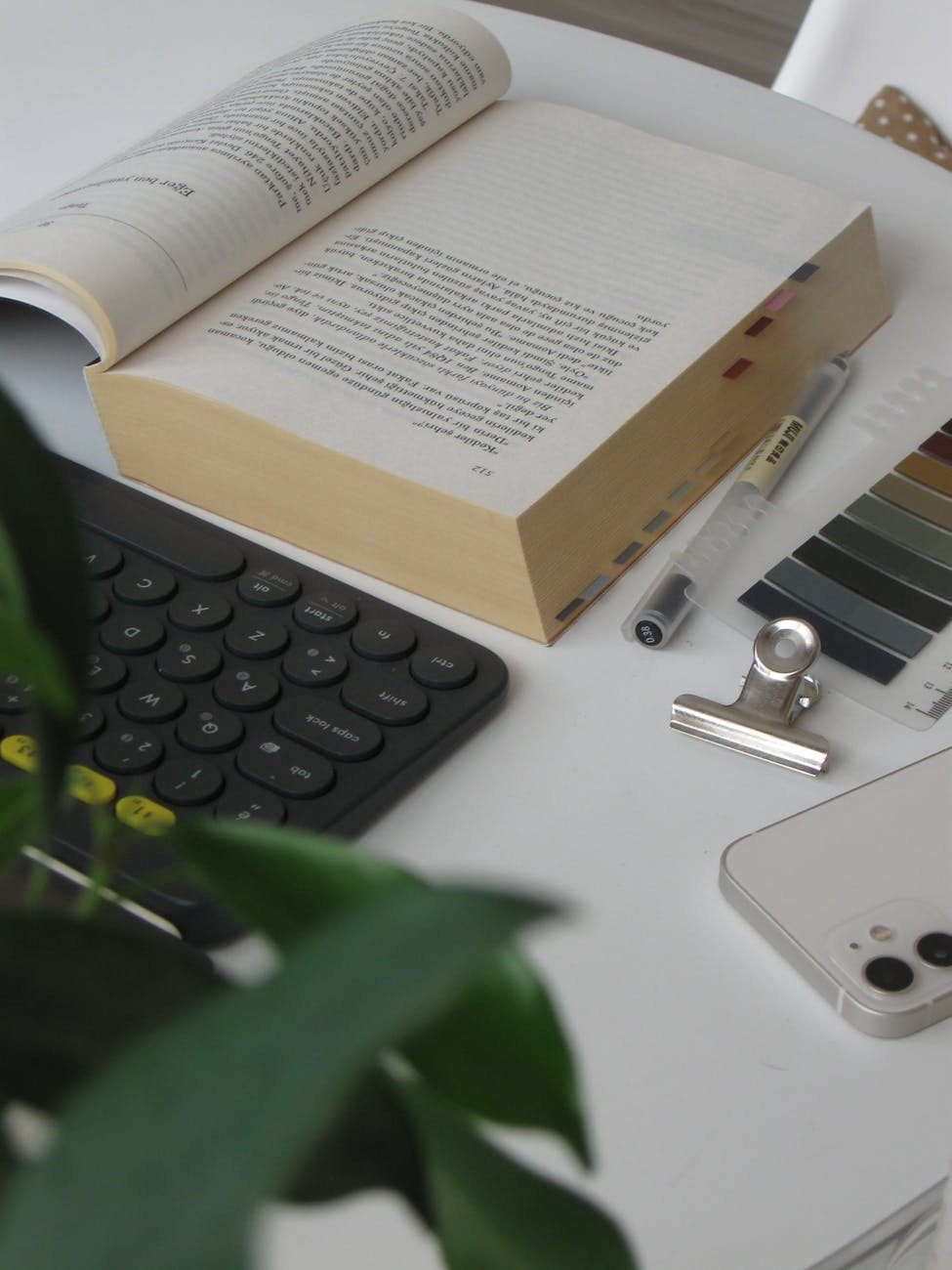 Professional at desk with open books and detailed notes
